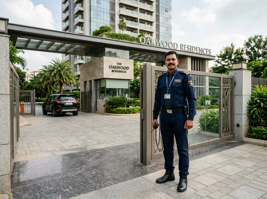 Security guard on duty at an apartment gate